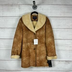 Bernardo Vintage Women's Tan Faux Shearling Mob Wife Printed Coat Size XL